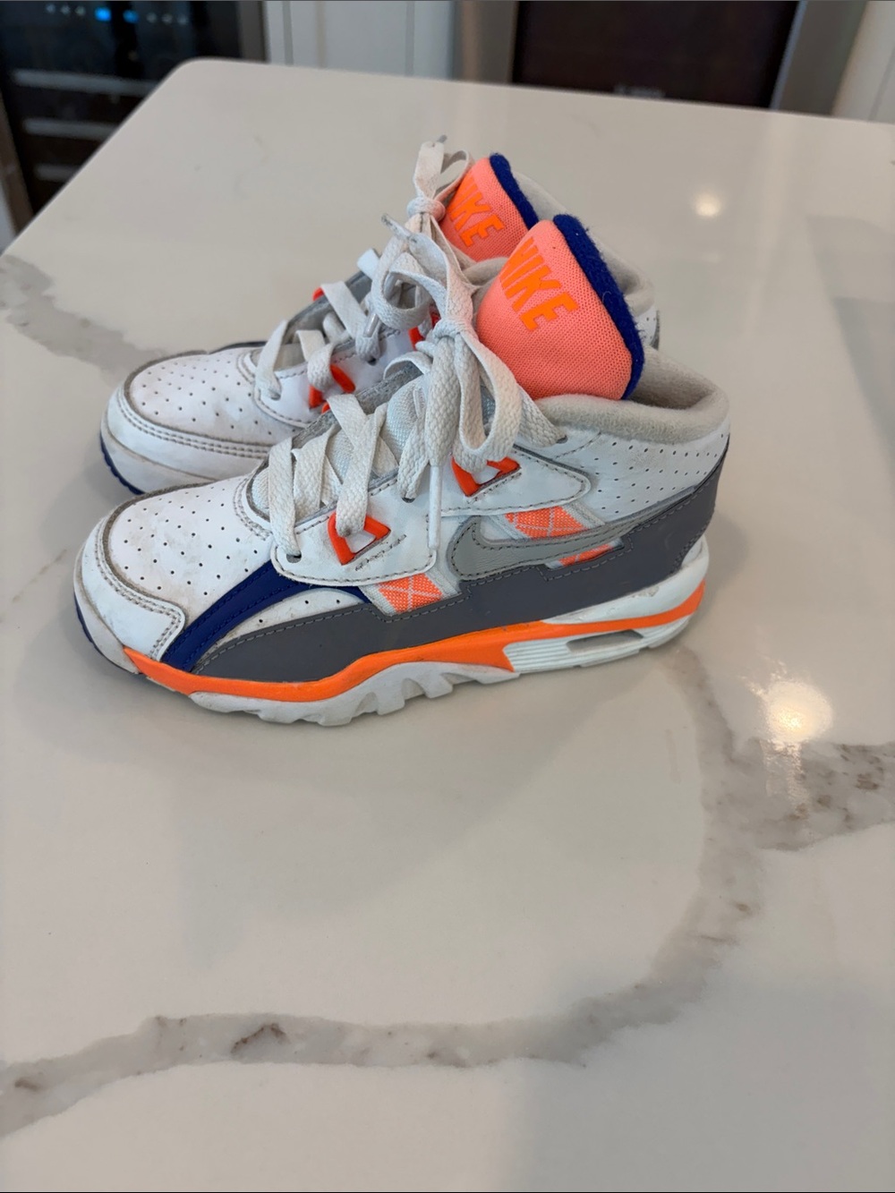 Nike Kids White, Gray & Orange Athletic High-Top Sneakers